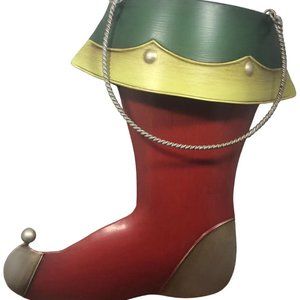 Southern Living At Home Metal Holiday Stocking Hanging Bucket W Pocket New